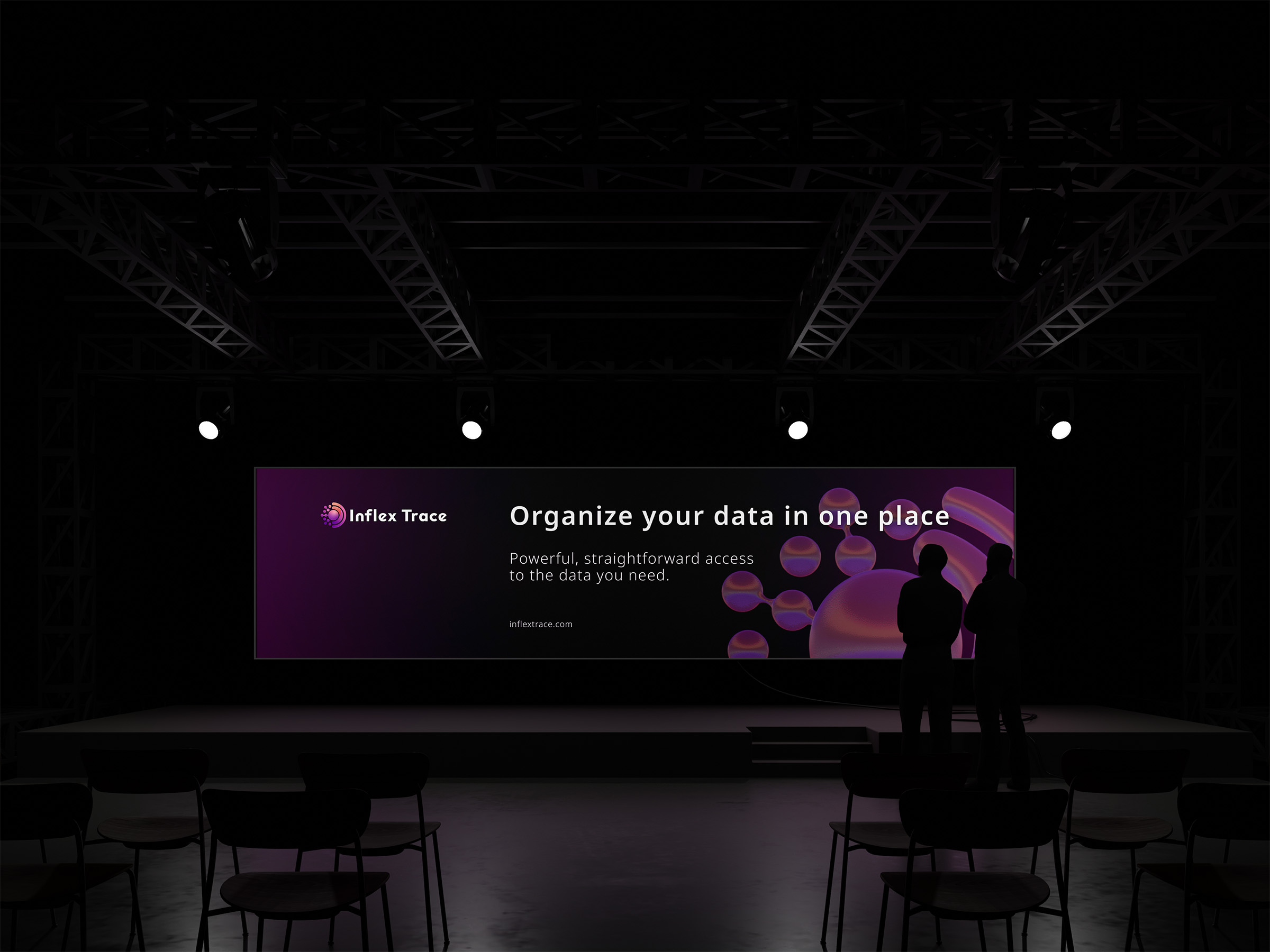 Inflex Trace banner on an auditorium LED screen